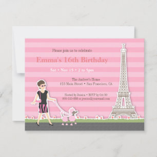 Stylish Poodle Eiffel Tower Paris Birthday Party Invitation