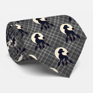 Stylish Poodle on Gray Plaid Necktie