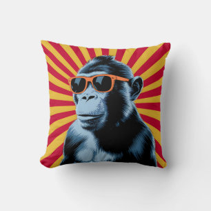 Stylish Pop Art Monkey with Sunglasses Throw Pillow