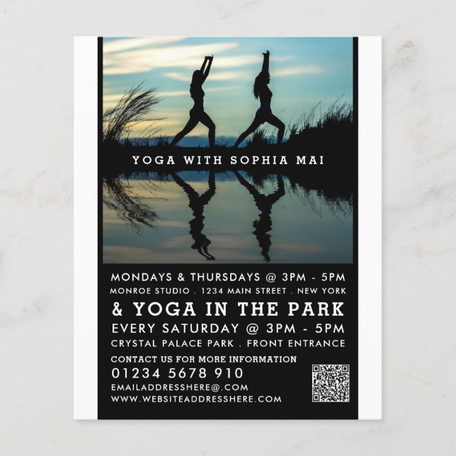 Stylish Portrait Reflection, Yoga Class Advert Flyer (Front)