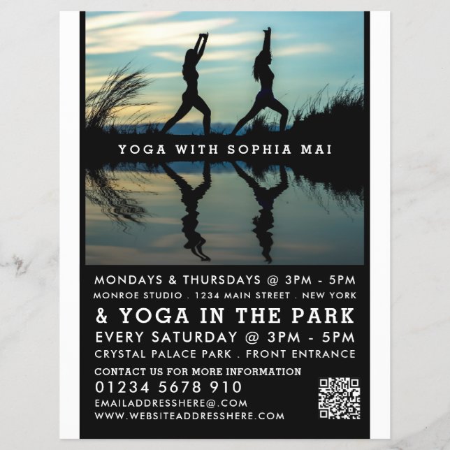 Stylish Portrait Reflection, Yoga Class Advert Flyer (Front)