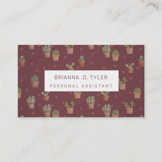 Stylish Potted Cactus Cute Girly Personalized Business Card (Front)