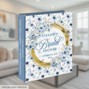 Stylish Powder Blue Gold Glitter Floral Bridal Binder