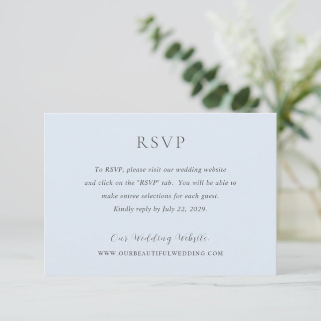 Stylish Powder Blue Modern Wedding RSVP Card (Standing Front)