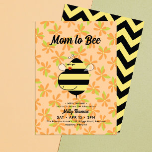 Stylish Pregnant Mom Bee Orange Floral Baby Shower Invitation