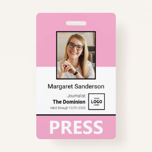 Stylish Press ID Badge with Photo and QR Code