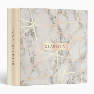 Stylish pretty chick rose gold & white marble binder