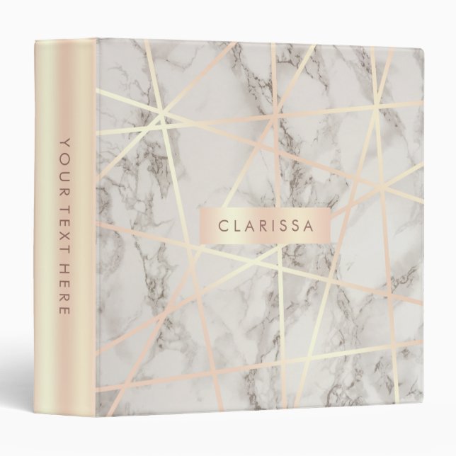 Stylish pretty chick rose gold & white marble binder (Front/Spine)