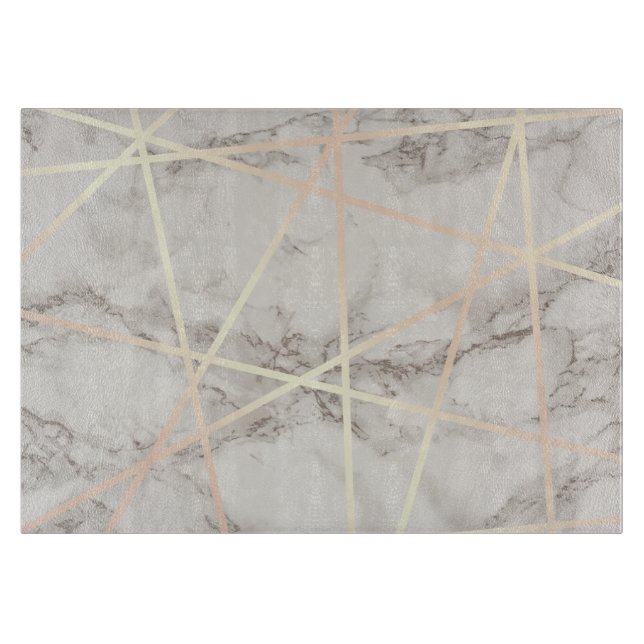 Stylish pretty chick rose gold & white marble cutting board (Front)