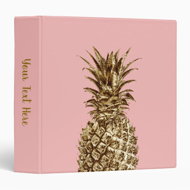 Stylish pretty girly gold & pastel pink pineapple binder (Front/Spine)