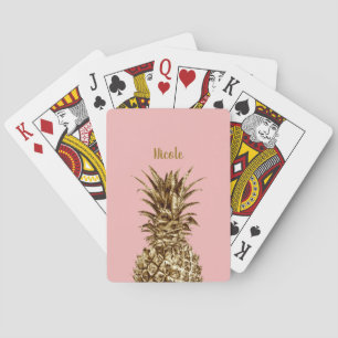 Stylish pretty girly gold & pastel pink pineapple playing cards