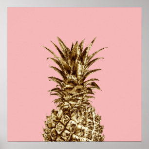 Stylish pretty girly gold & pastel pink pineapple poster