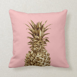 Stylish pretty girly gold & pastel pink pineapple throw pillow