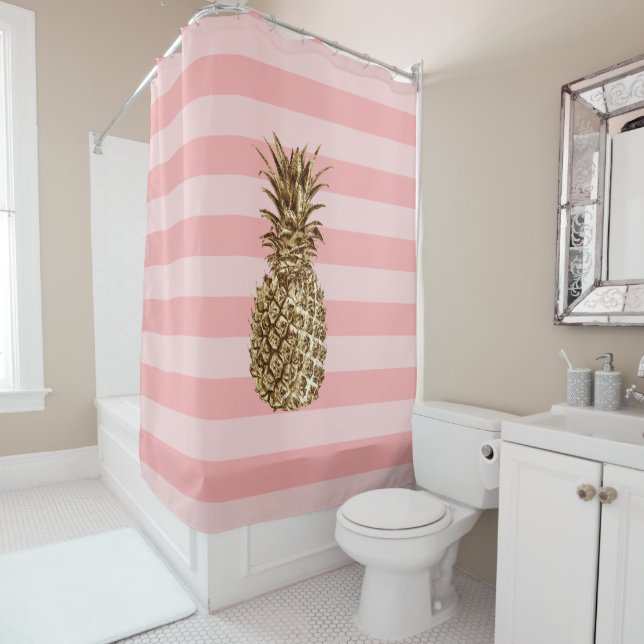Stylish pretty girly gold pineapple & pink stripe (In Situ)
