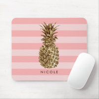 Stylish pretty girly gold pineapple & pink stripe