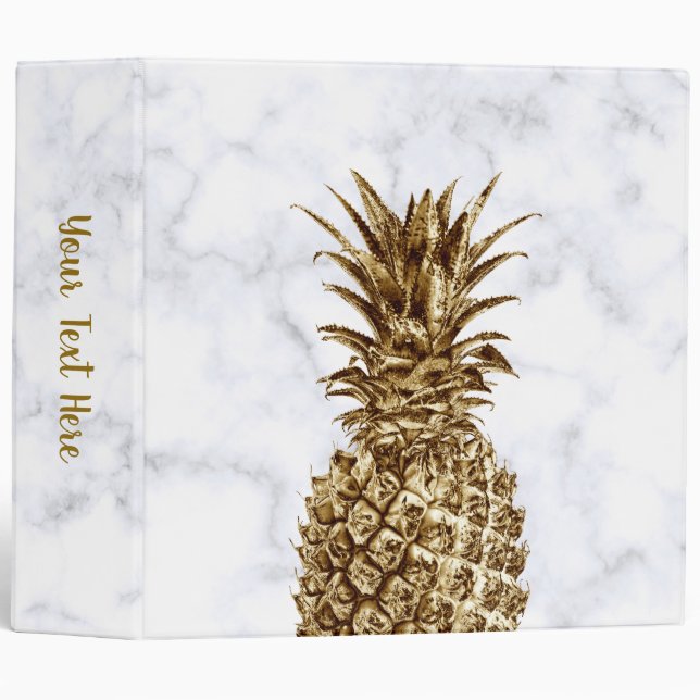 Stylish pretty girly gold & white marble pineapple binder (Front/Spine)