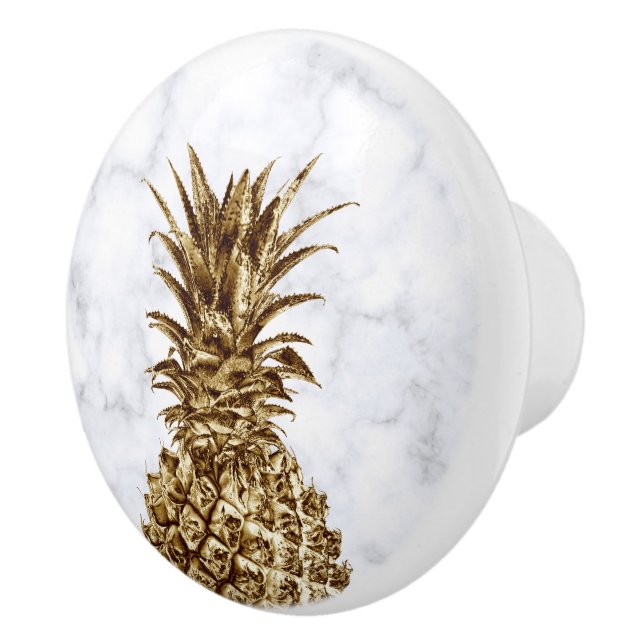 Stylish pretty girly gold & white marble pineapple ceramic knob (Right)