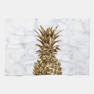 Stylish pretty girly gold & white marble pineapple kitchen towel