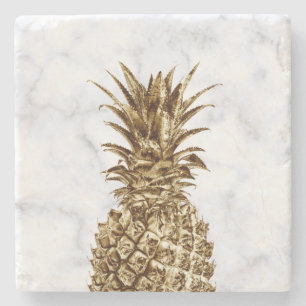 Stylish pretty girly gold & white marble pineapple stone coaster