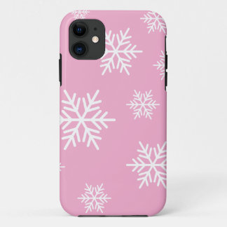 Stylish Pretty Nordic Snowflakes On Elegant Pink iPhone 11 Case