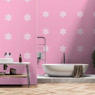 Stylish Pretty Nordic Snowflakes On Pastel Pink Wallpaper