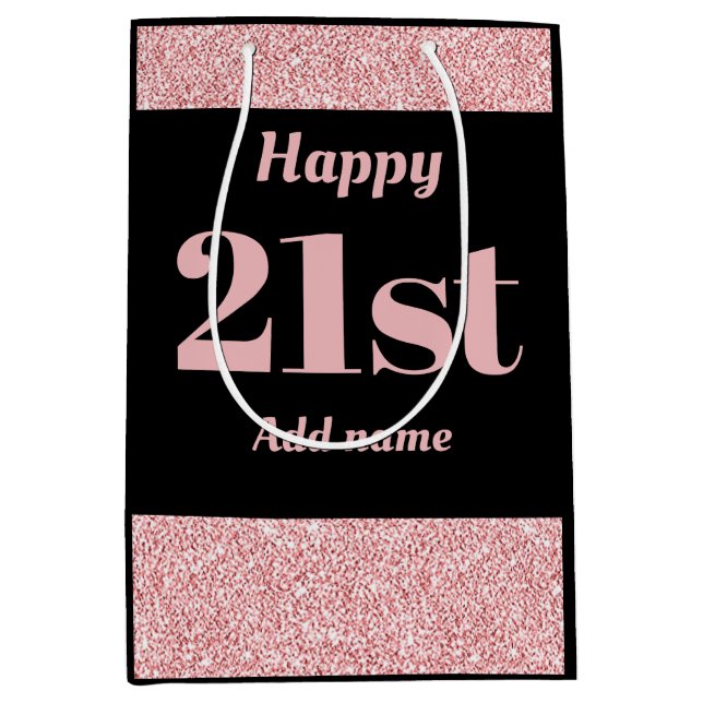 Stylish pretty personalised birthday gift bag 21st (Front)