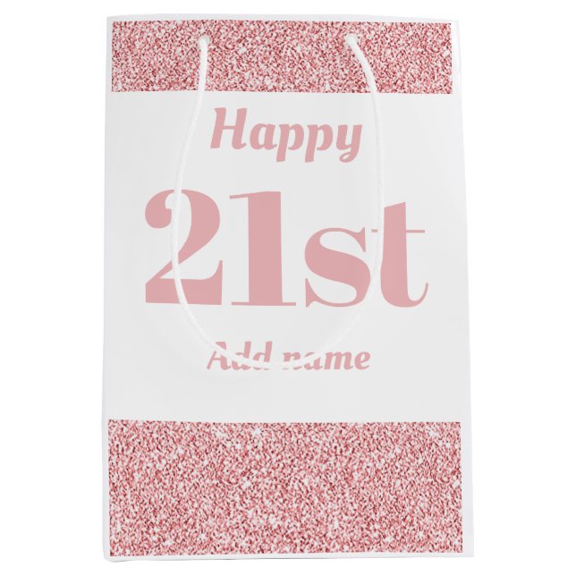 Stylish pretty personalised birthday gift bag 21st (Front)