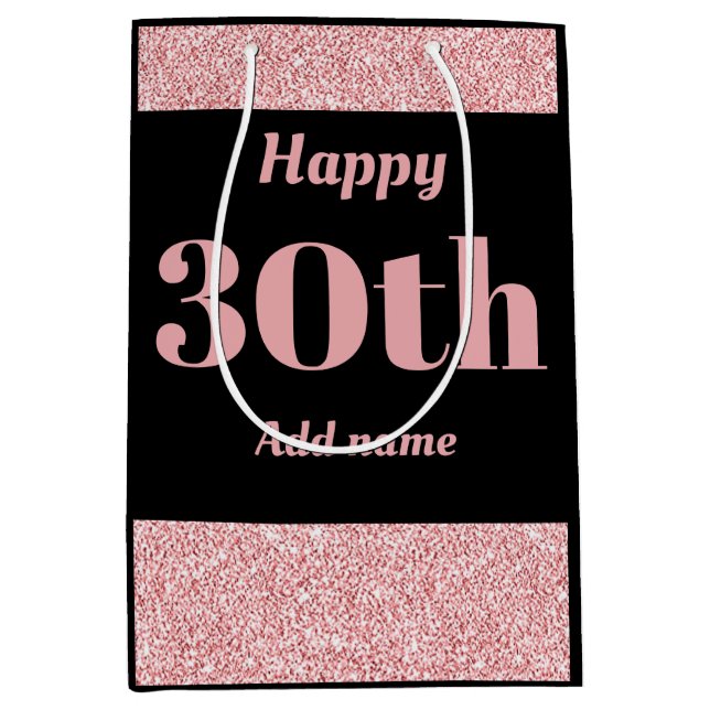 Stylish pretty personalised birthday gift bag 30th (Front)