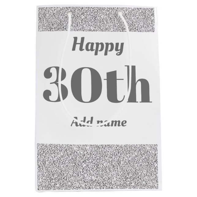 Stylish pretty personalised birthday gift bag 30th (Front)