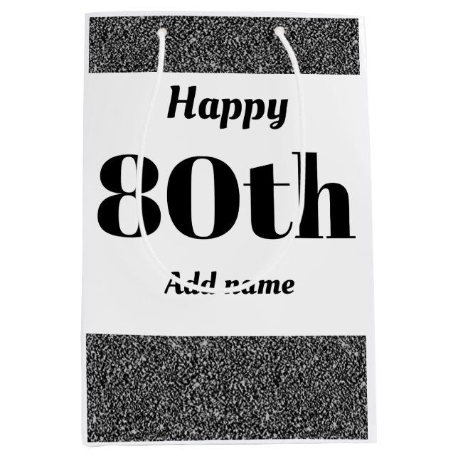 Stylish pretty personalised birthday gift bag 80th (Front)
