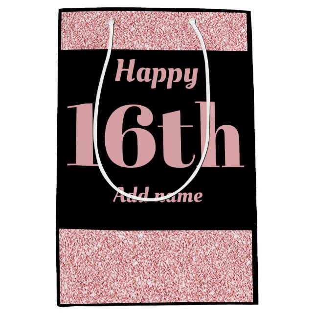 Stylish pretty personalized birthday gift bag 16th (Front)