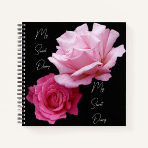Stylish pretty pink rose flower black trendy boho notebook