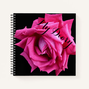 Stylish pretty pink rose flower black trendy boho notebook