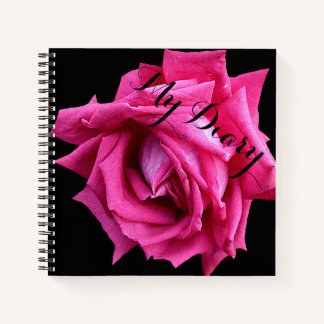 Stylish pretty pink rose flower black trendy boho notebook
