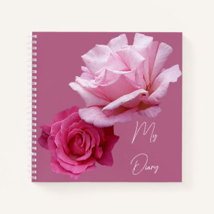 Stylish pretty pink rose flowers black trendy boho notebook