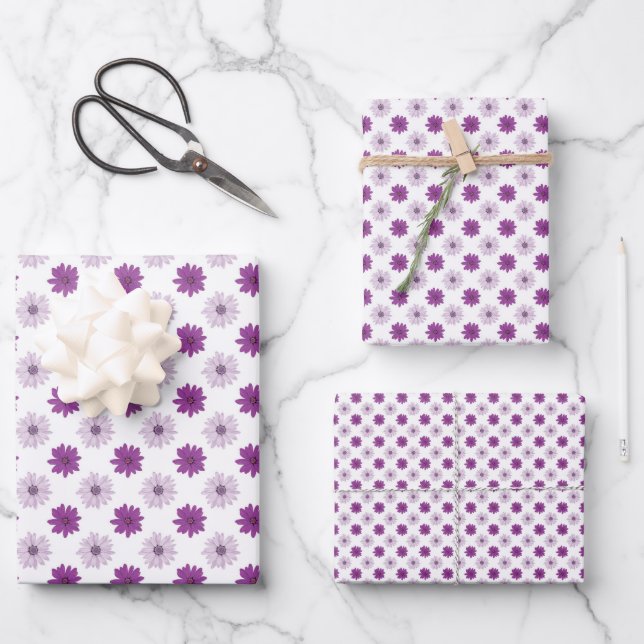 Stylish Pretty Purple Floral Flower Petals Wrapping Paper Sheet (Front)