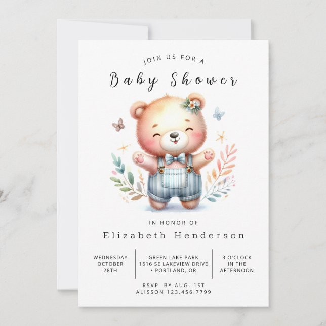 Stylish Printable Bear Baby Shower Invitation (Front)