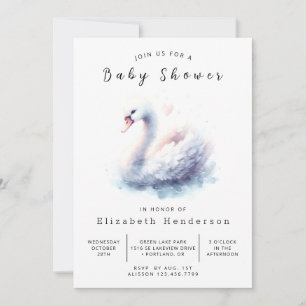 Stylish Printable Swan Baby Shower Invitation