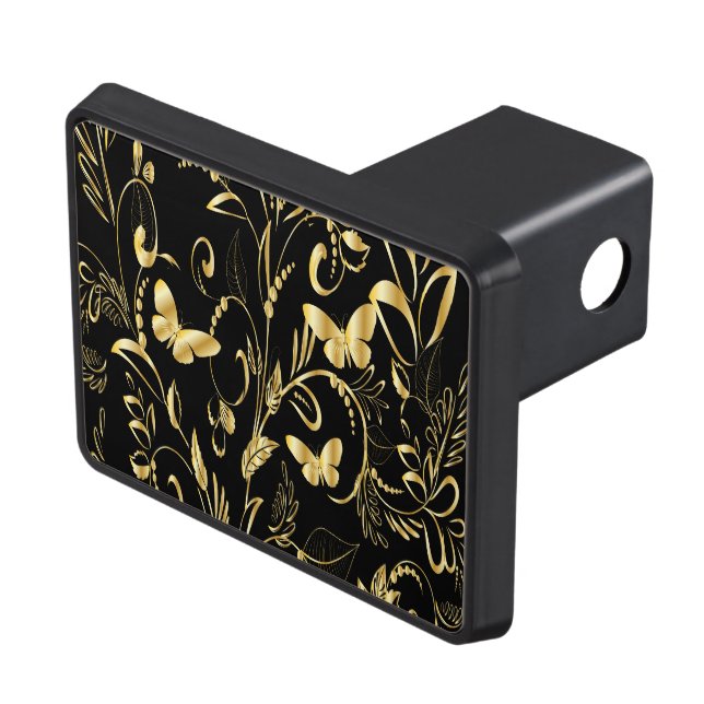 Stylish Printed Faux Gold Butterflies Trailer Hitch Cover (Top Right)