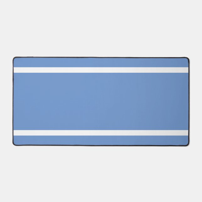 Stylish Professional Light Blue White Edge Stripes Desk Mat (Front)