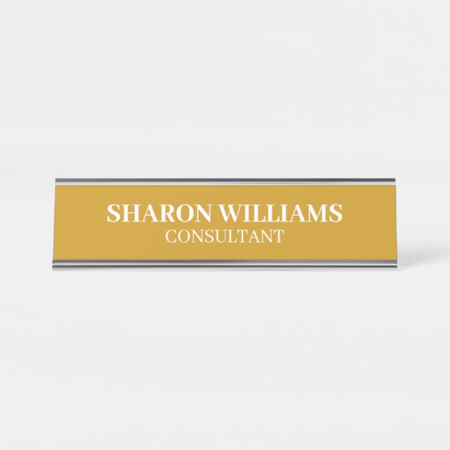 Stylish Professional Mustard Yellow Simple Desk Name Plate (Front)