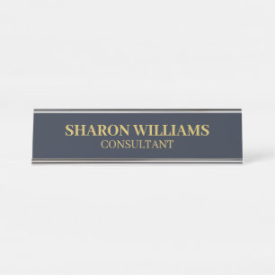 Stylish Professional Navy Blue & Gold Minimalist Desk Name Plate