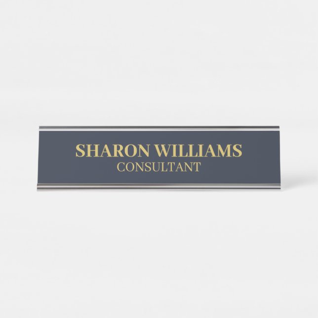 Stylish Professional Navy Blue & Gold Minimalist  Desk Name Plate (Front)