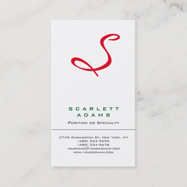 Stylish professional simple white red monogram business card (Front)
