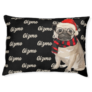 Stylish Pug in Red and Black Scarf with Dog's Name Pet Bed