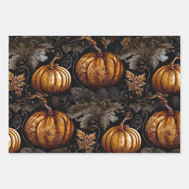 Stylish Pumpkins Wrapping Paper Sheet (Front)