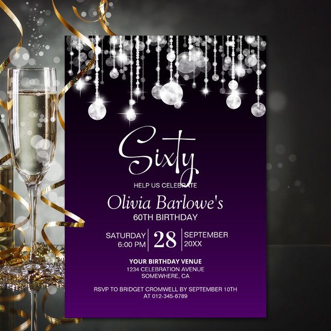 Stylish Purple 60th Birthday Party Invitation (Creator Uploaded)