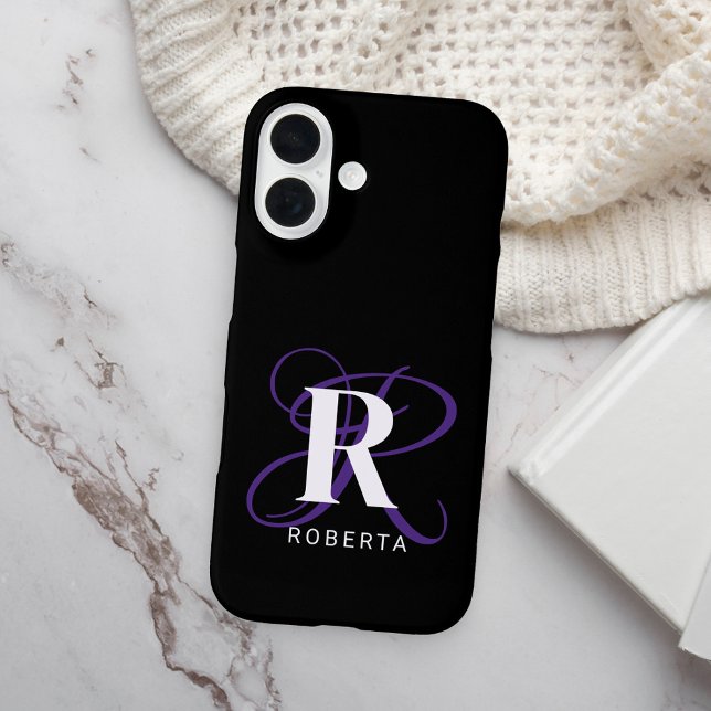 Stylish Purple and Black Script Monogram Case-Mate iPhone Case (Creator Uploaded)