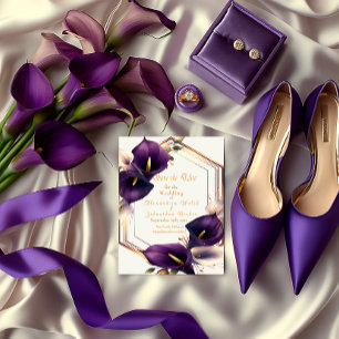 Stylish Purple and Gold Calla Lily Wedding RSVP Card