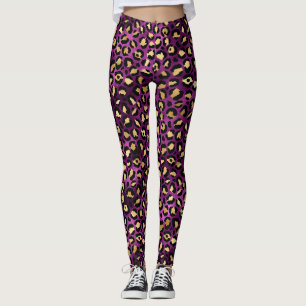 Stylish Purple and Gold Foil Leopard Spots Pattern Leggings